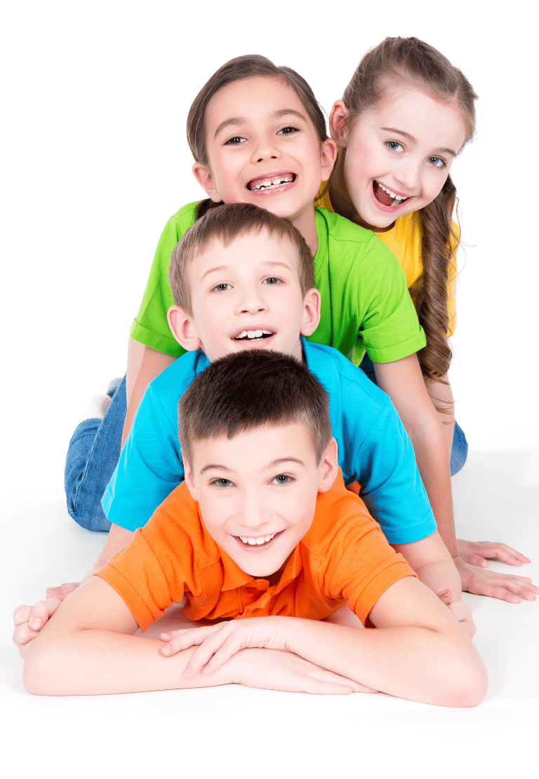 boys and girls smiling at camera